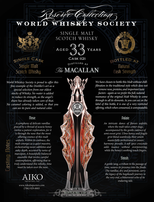 World Whiskey Society Single Malt Whisky -33 YO, distilled at the Macallan Distillery