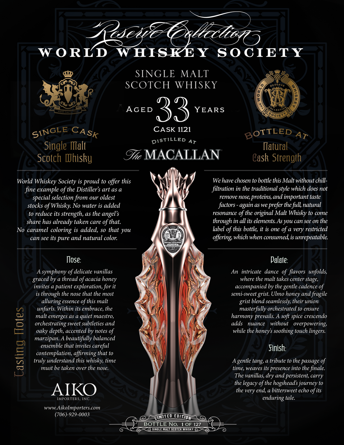 World Whiskey Society Single Malt Whisky -33 yo, distilled at the Macallan Distillery