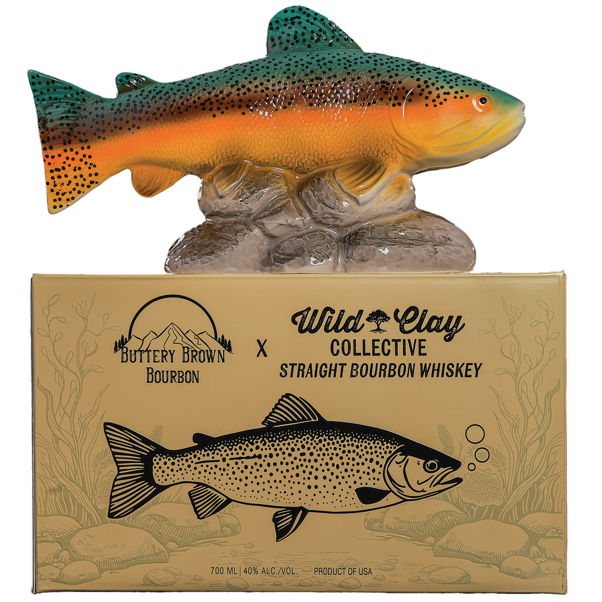 Wild Clay Collective x Buttery Brown Bourbon on top of gift box 