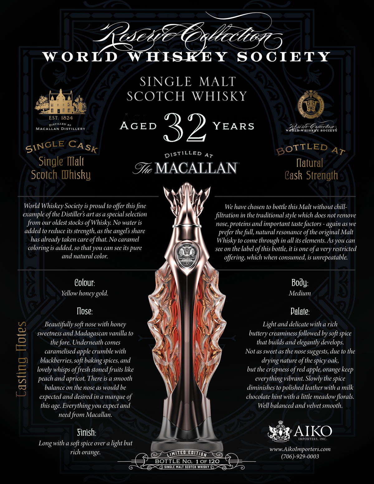 World Whiskey Society Single Malt Whisky -32 yo, distilled at the Macallan Distillery